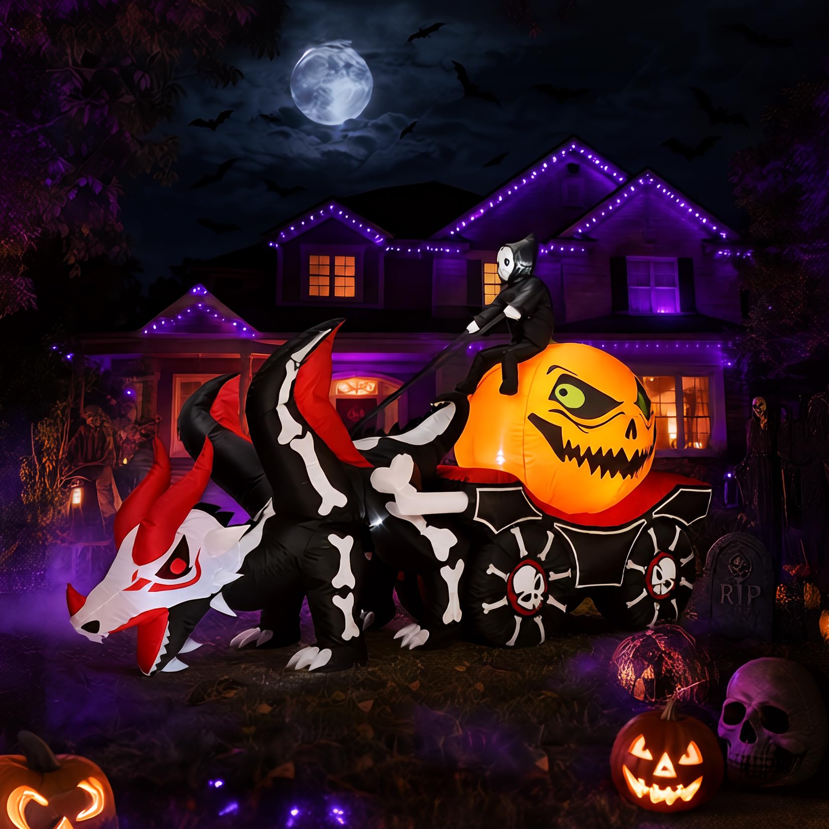 Halloween Pumpkin Decor Led - Carroza de calabaza inflable con luces