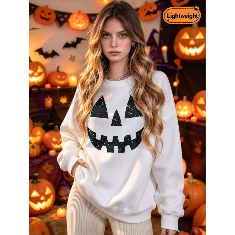 Pumpkin Lantern Halloween - Sudadera de cuello redondo con estampado