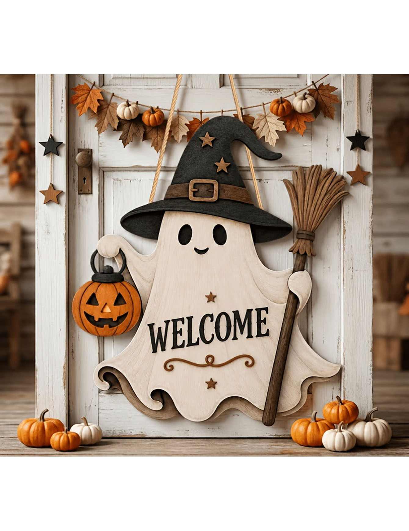 Placa de madera para puerta de - Pumpkin Lantern Halloween reseña y precio