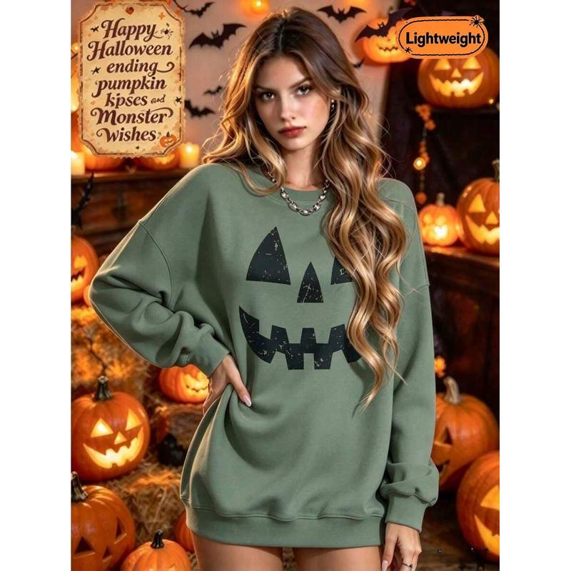 Sudadera de cuello redondo con - Pumpkin Lantern Halloween reseña y precio