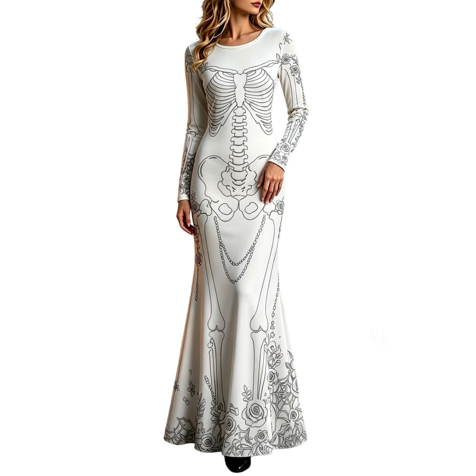 Vestido largo con estampado de - Halloween Skeleton Decoration reseña y precio
