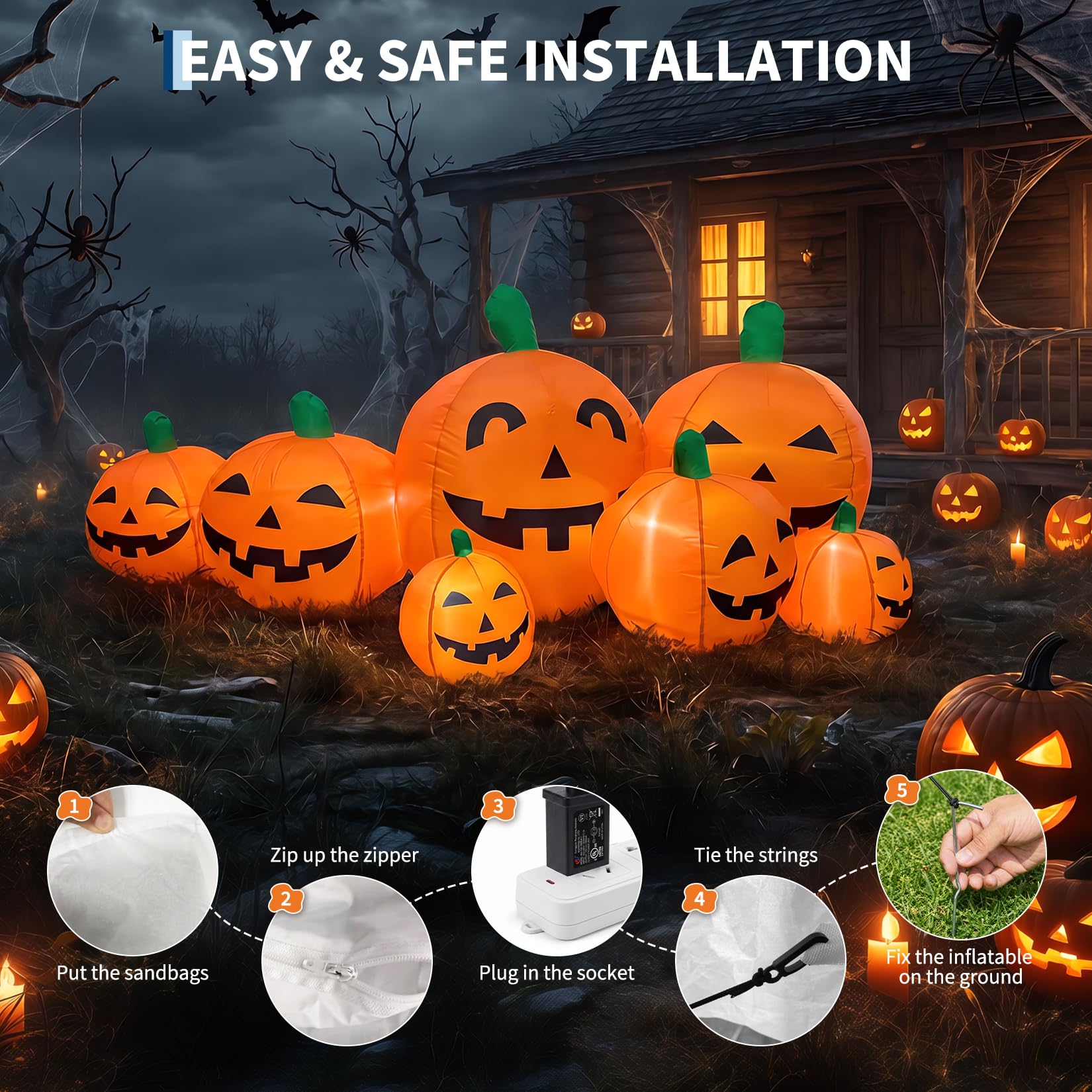 Calabaza inflable gigante de 7 - Halloween Pumpkin Decor Led reseña y precio